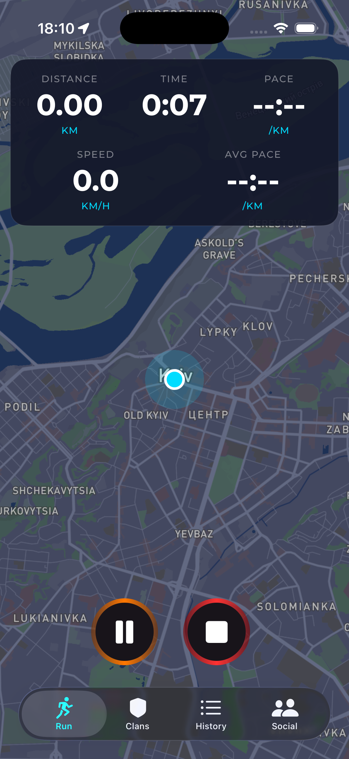 RunOrJog — экран пробежки